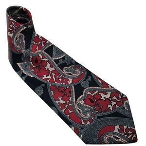 Italian Silk Tie Black Silver Red Paisley Hand Made 4 x 56.5" Enrico Guccini